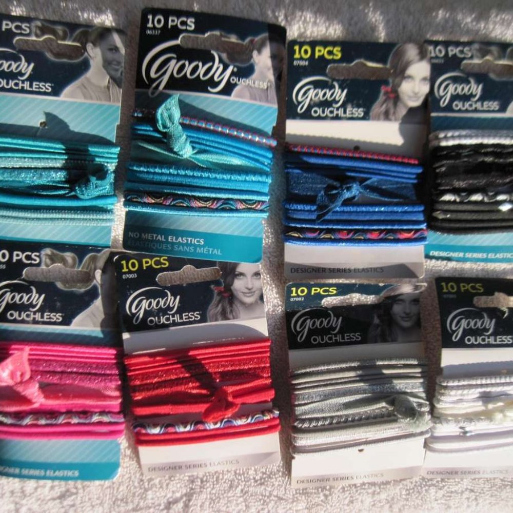 10 Goody Ouchless Designer Series Hair Bands No Metal Elastics Ribbon White Pony
